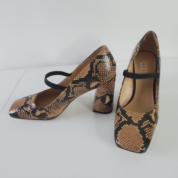Franco Sarto Halo Snake Print Leather Pumps Size 8.5 Square Toe Chunky Heel Shoe - Picture 3 of 16